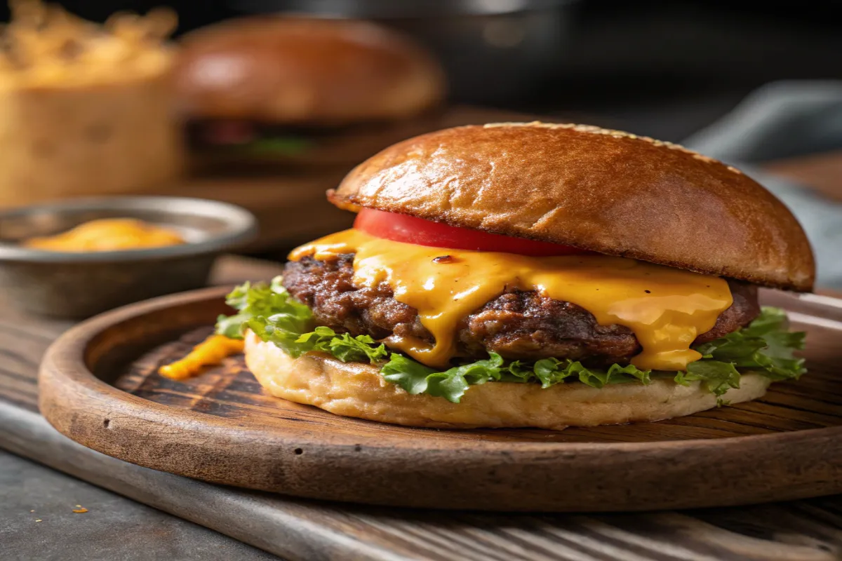 Juicy smash burger with crispy crust and melted cheese