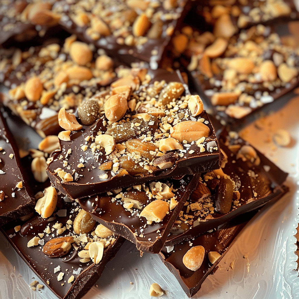 No-Bake Chocolate Date Bark on wooden board with nuts and coconut