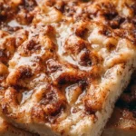 Freshly baked cinnamon focaccia bread topped with cinnamon and sugar.