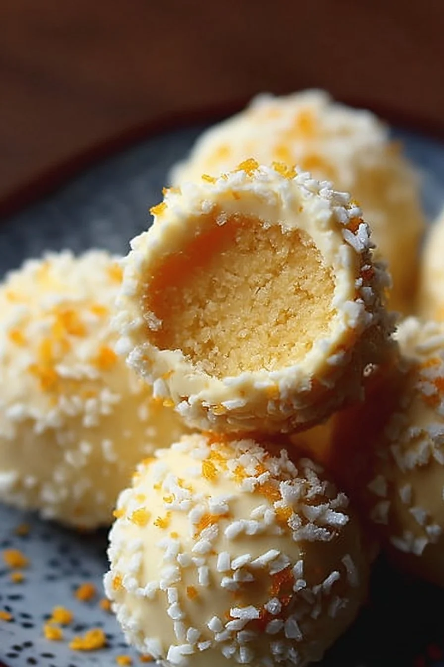 Creamy no-bake orange truffles showcasing a citrusy chocolate treat.