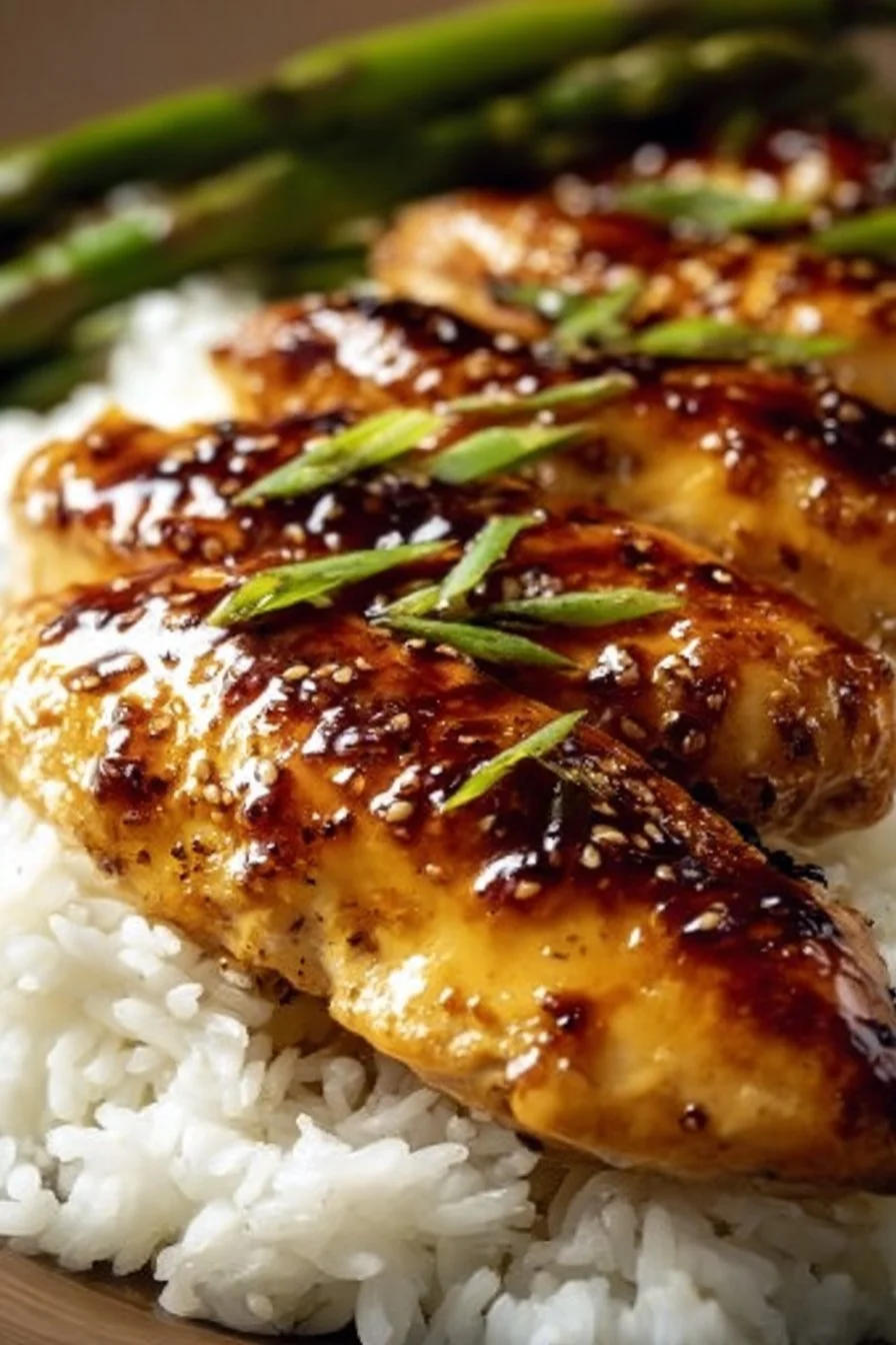 Honey Garlic Chicken Breasts served with vegetables on a plate