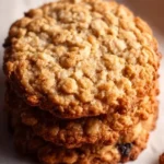 Freshly baked honey oatmeal cookies on a wooden table