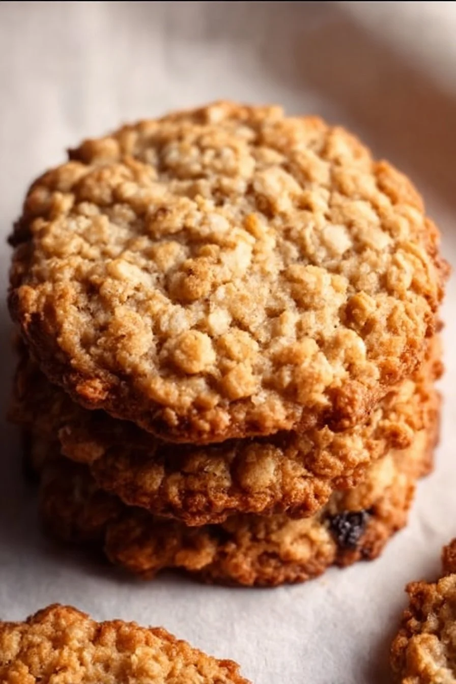 Freshly baked honey oatmeal cookies on a wooden table
