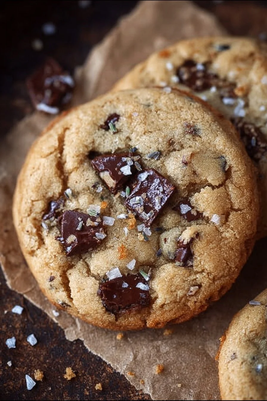 Lavender Sea Salt Chocolate Chunk Cookies on a white plate