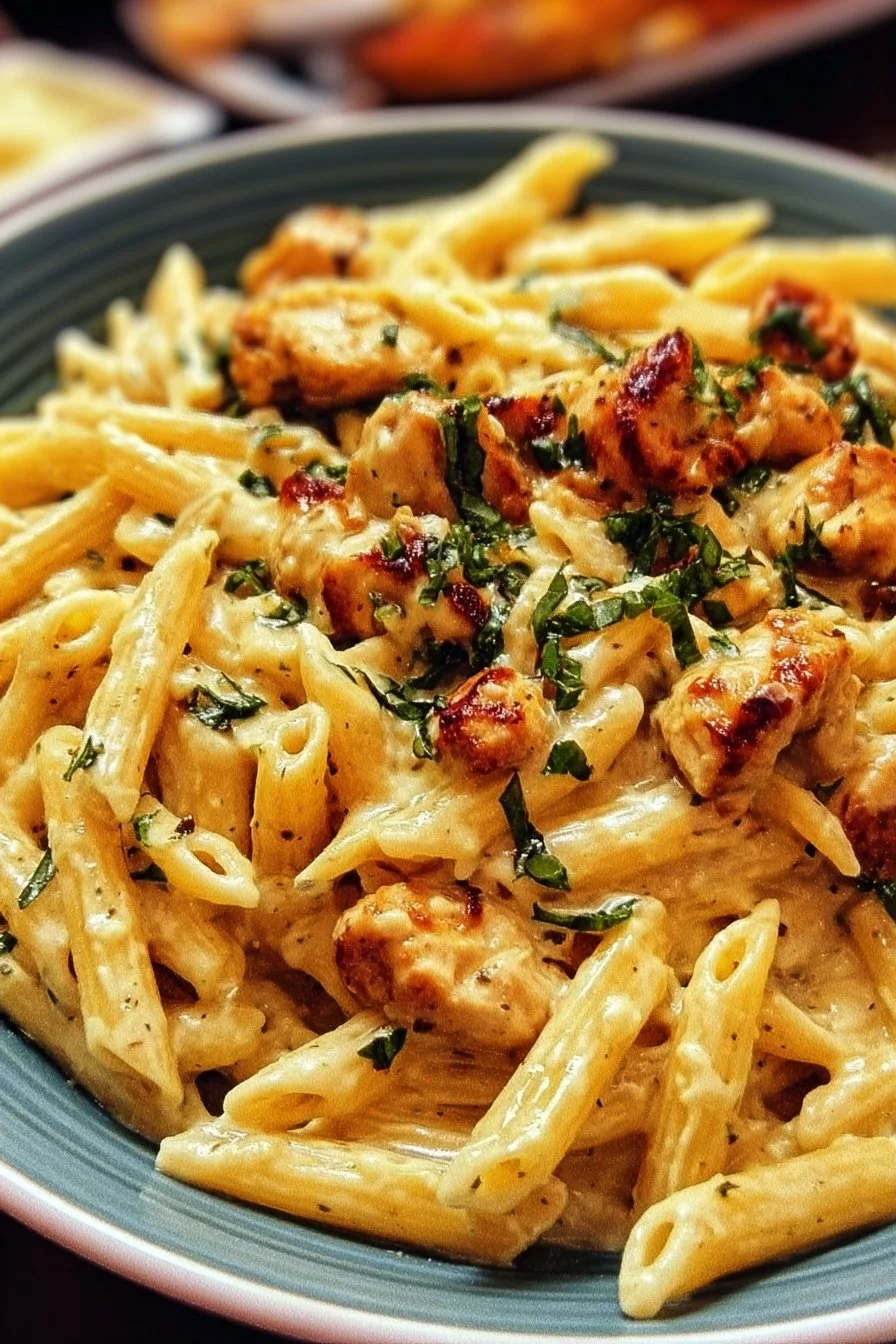 Delicious Marry Me Chicken Pasta served with herbs and cheese