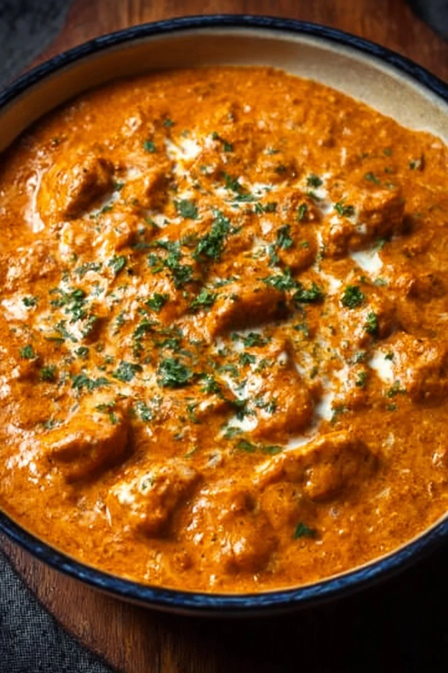 Delicious homemade butter chicken served with rice