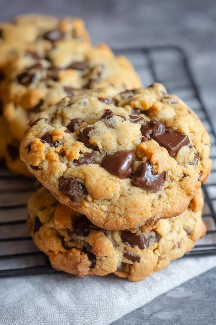 Ultra thick and chewy chocolate chip cookies fresh from the oven
