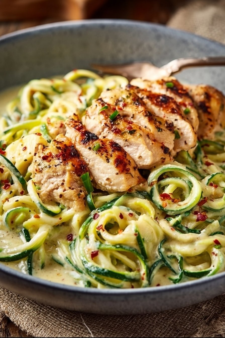 Zucchini Noodle Chicken Alfredo