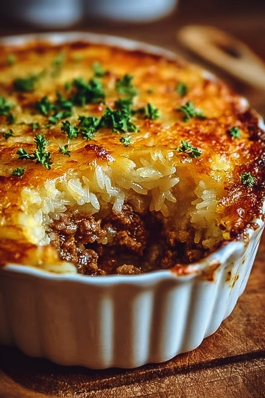 French Onion Ground Beef and Rice Casserole