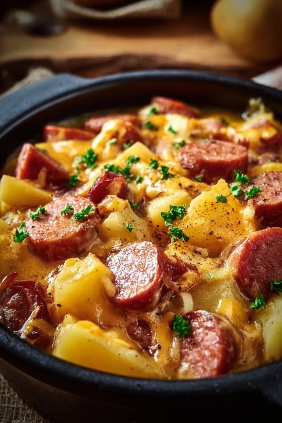 Crockpot Cheesy Potatoes and Sausage