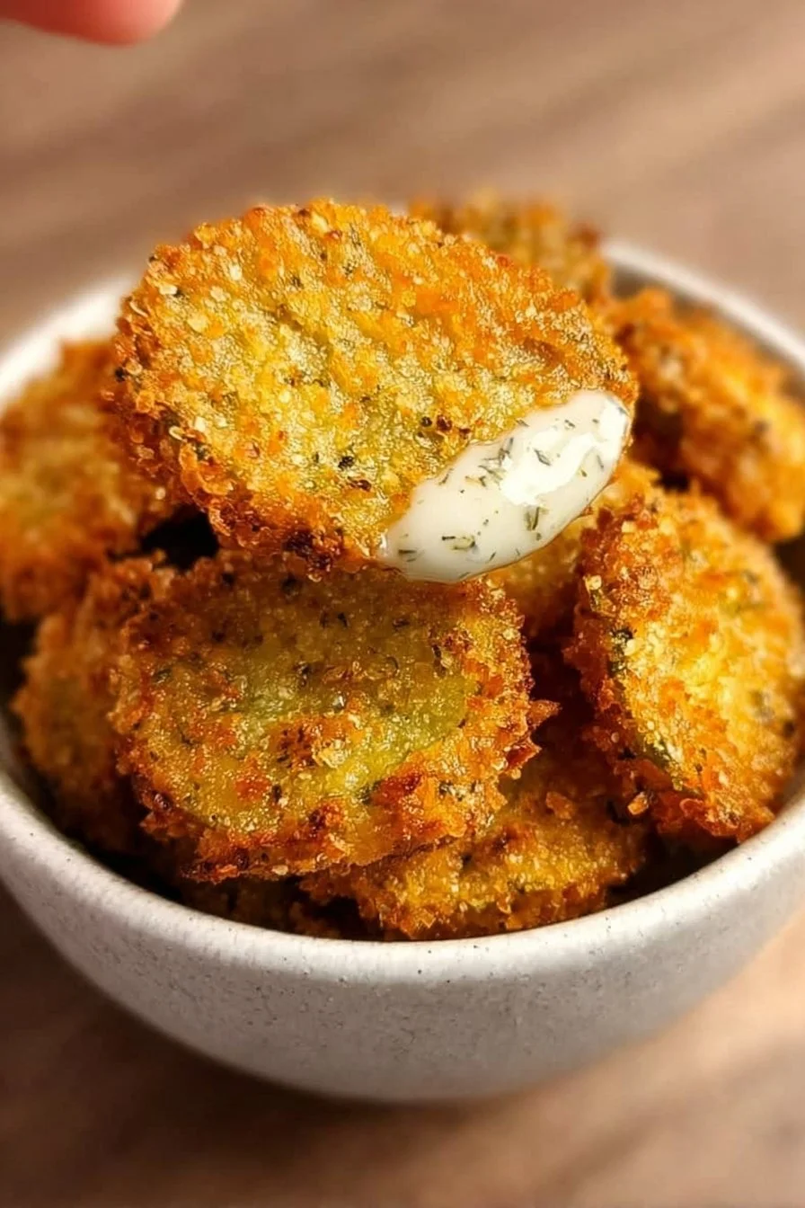 Crispy air fryer fried pickles served with dipping sauce