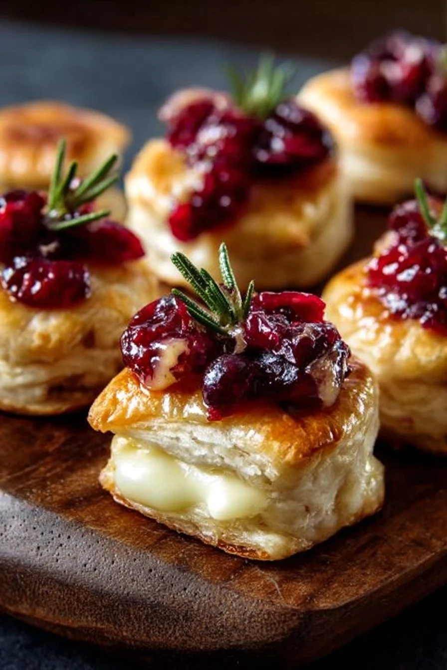 Delicious baked cranberry brie bites served on a platter
