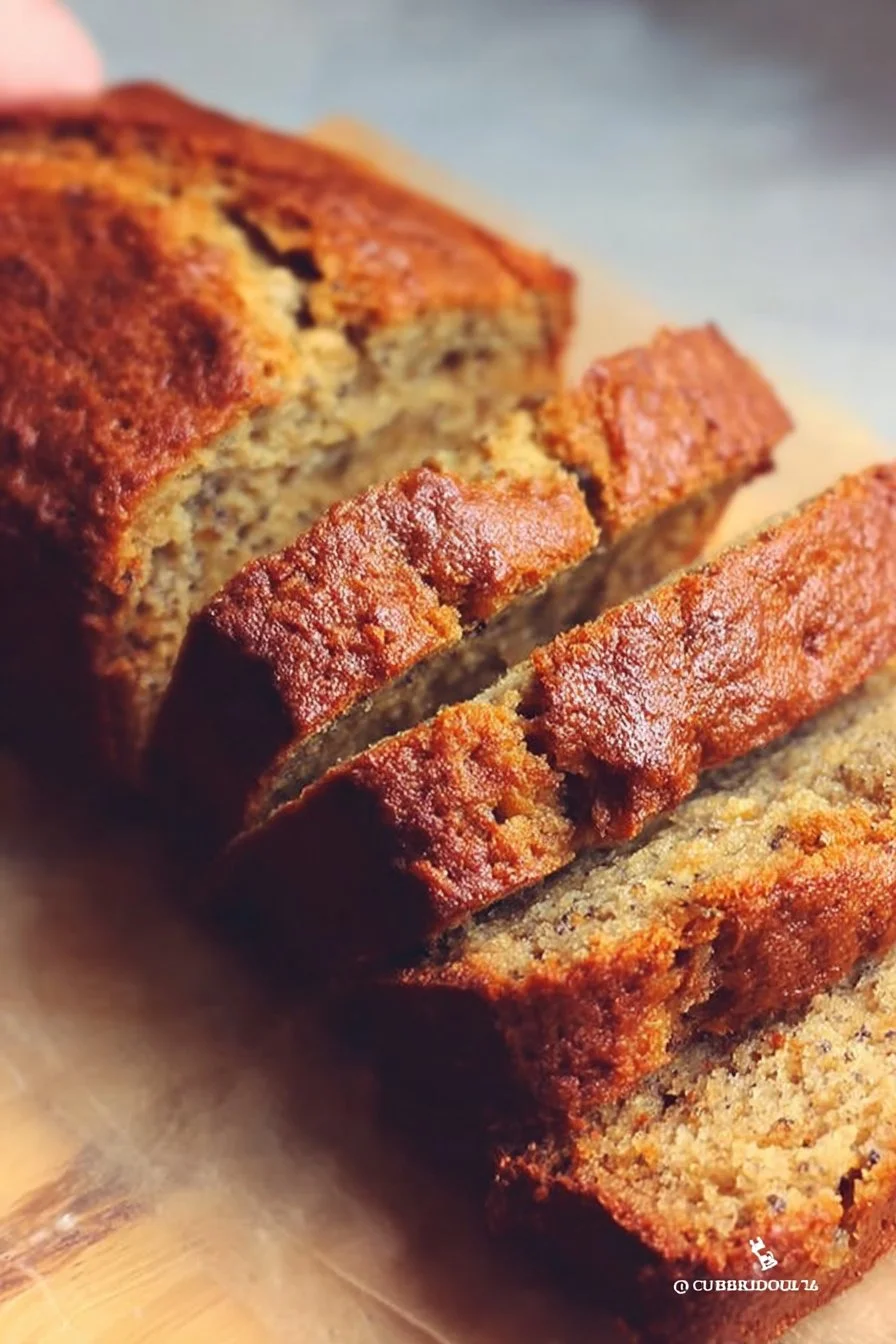 Freshly baked banana bread sliced and served with butter.