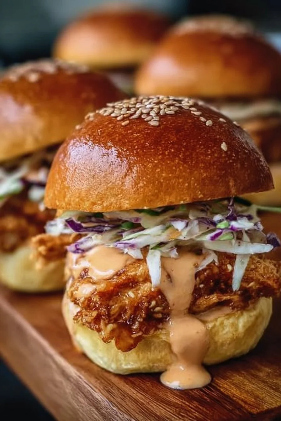 Delicious Bang Bang Chicken Sliders served on a platter