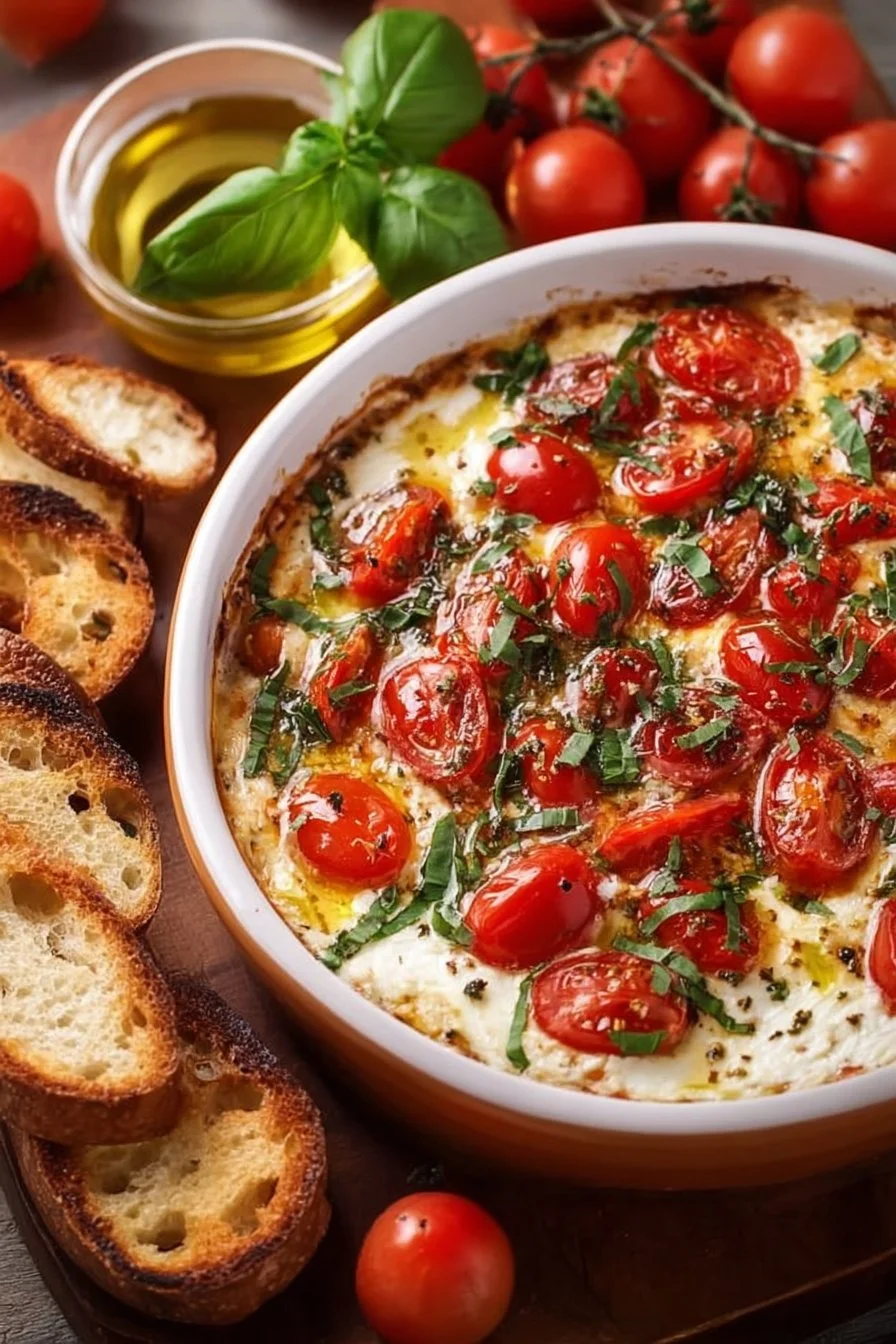 Delicious Caprese dip made with tomatoes, mozzarella, and basil served in a bowl.