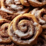 Delicious cinnamon roll cookies with icing and cinnamon swirl
