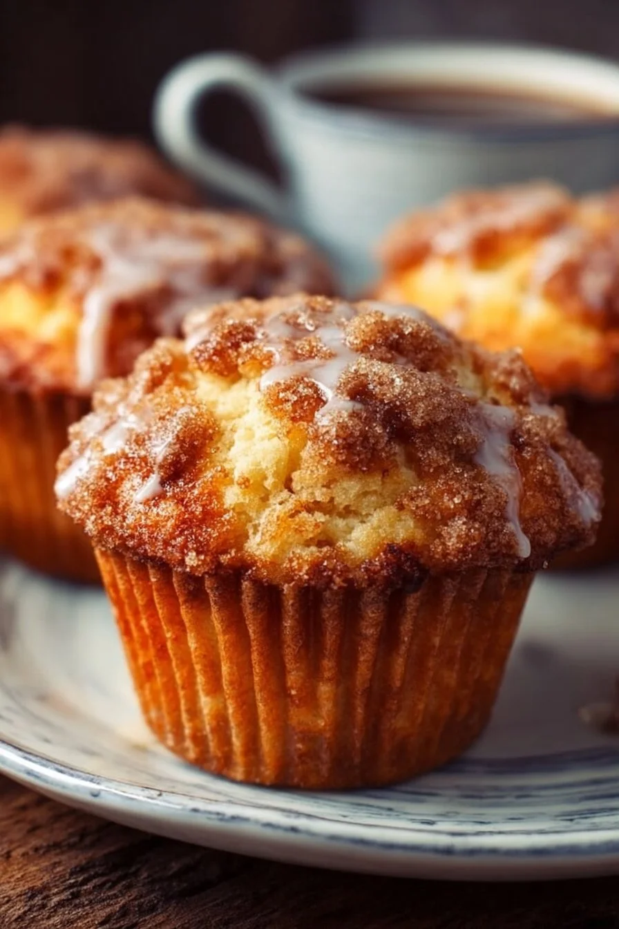 Freshly baked coffee cake muffins with a crumbly topping