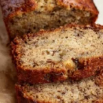 Delicious slice of homemade Copycat Starbucks banana bread on a wooden table