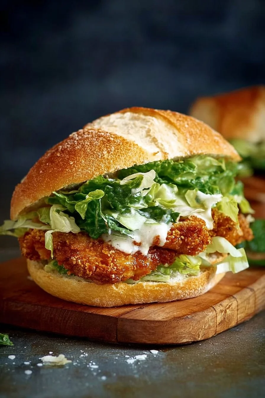 Crispy Chicken Caesar Sandwich with lettuce and creamy dressing
