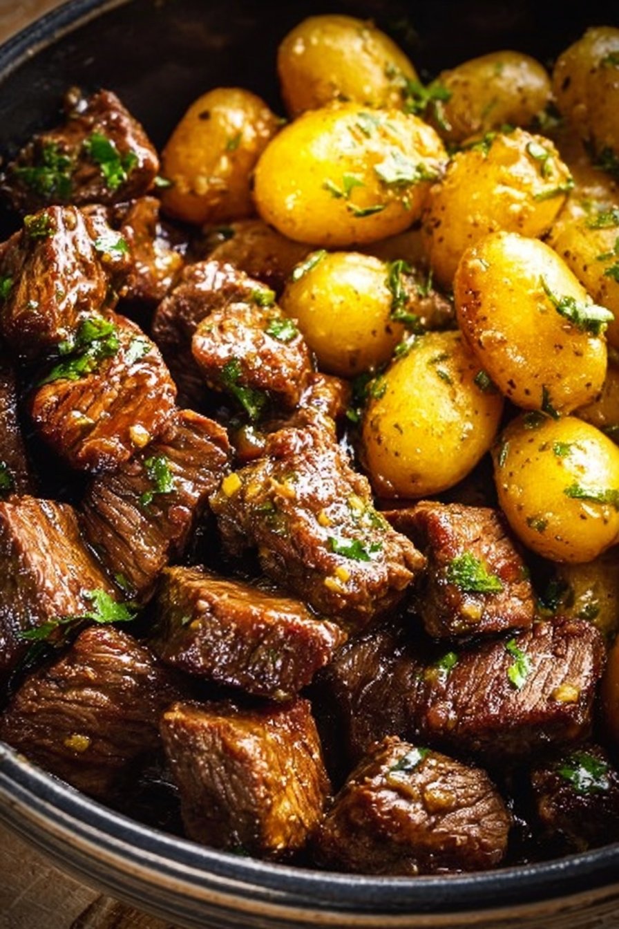 Garlic Butter Beef Bites with Potatoes