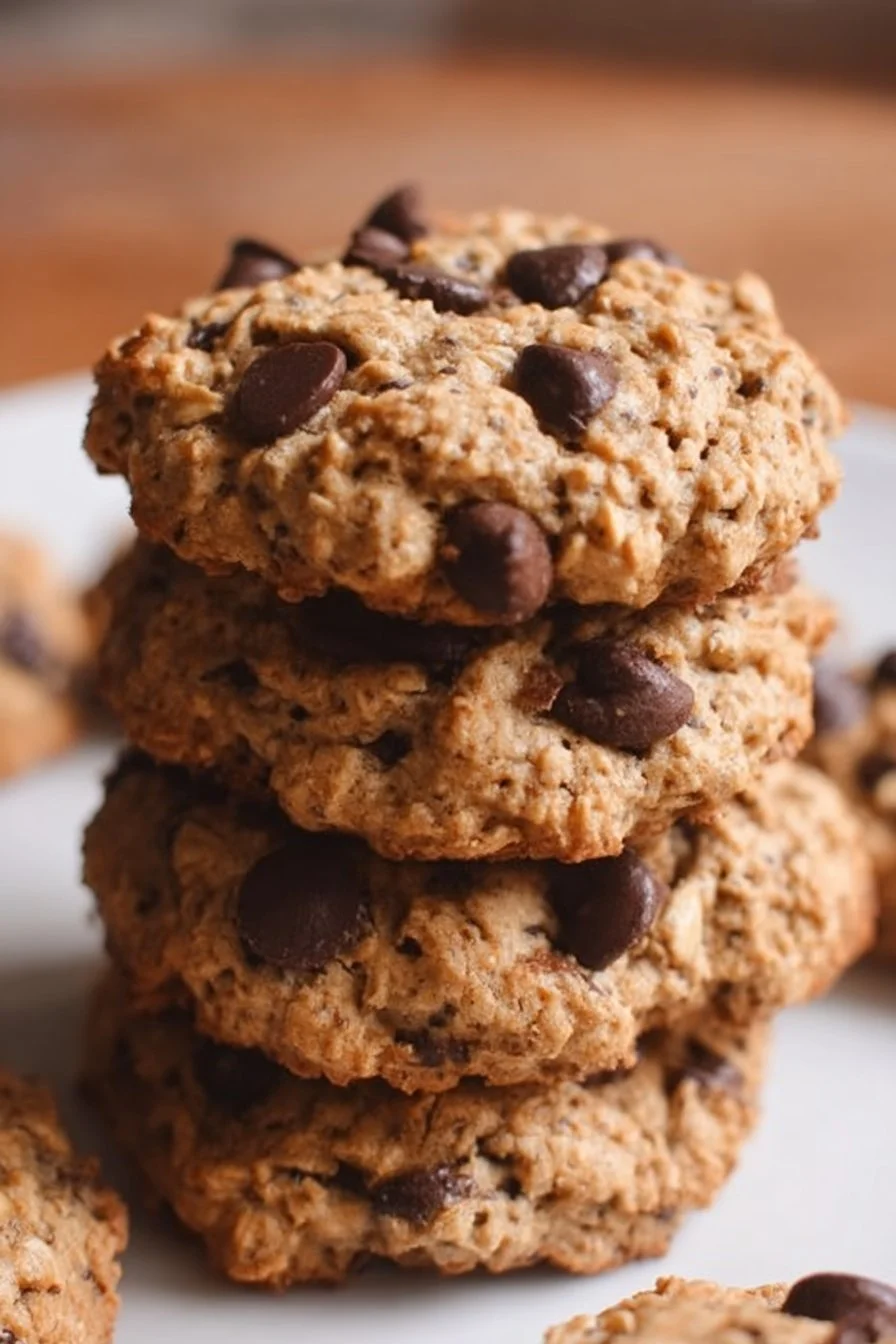Easy high-protein oatmeal chocolate chip cookies on a baking tray