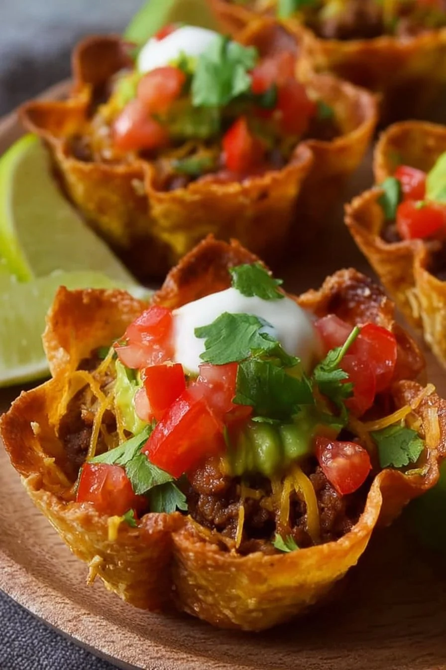 Delicious easy taco cups served on a plate