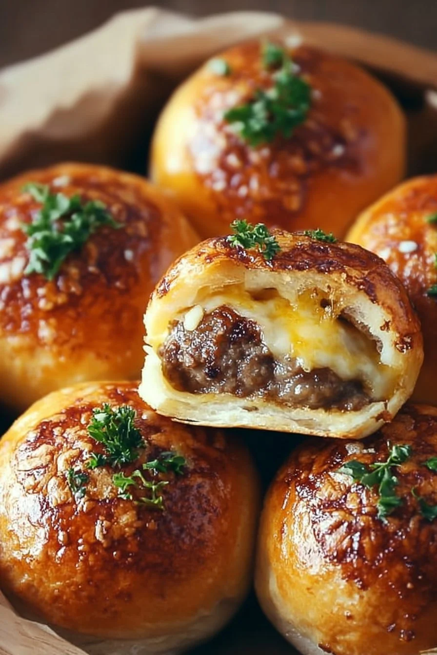Garlic Parmesan Cheeseburger Bombs freshly baked and ready to serve