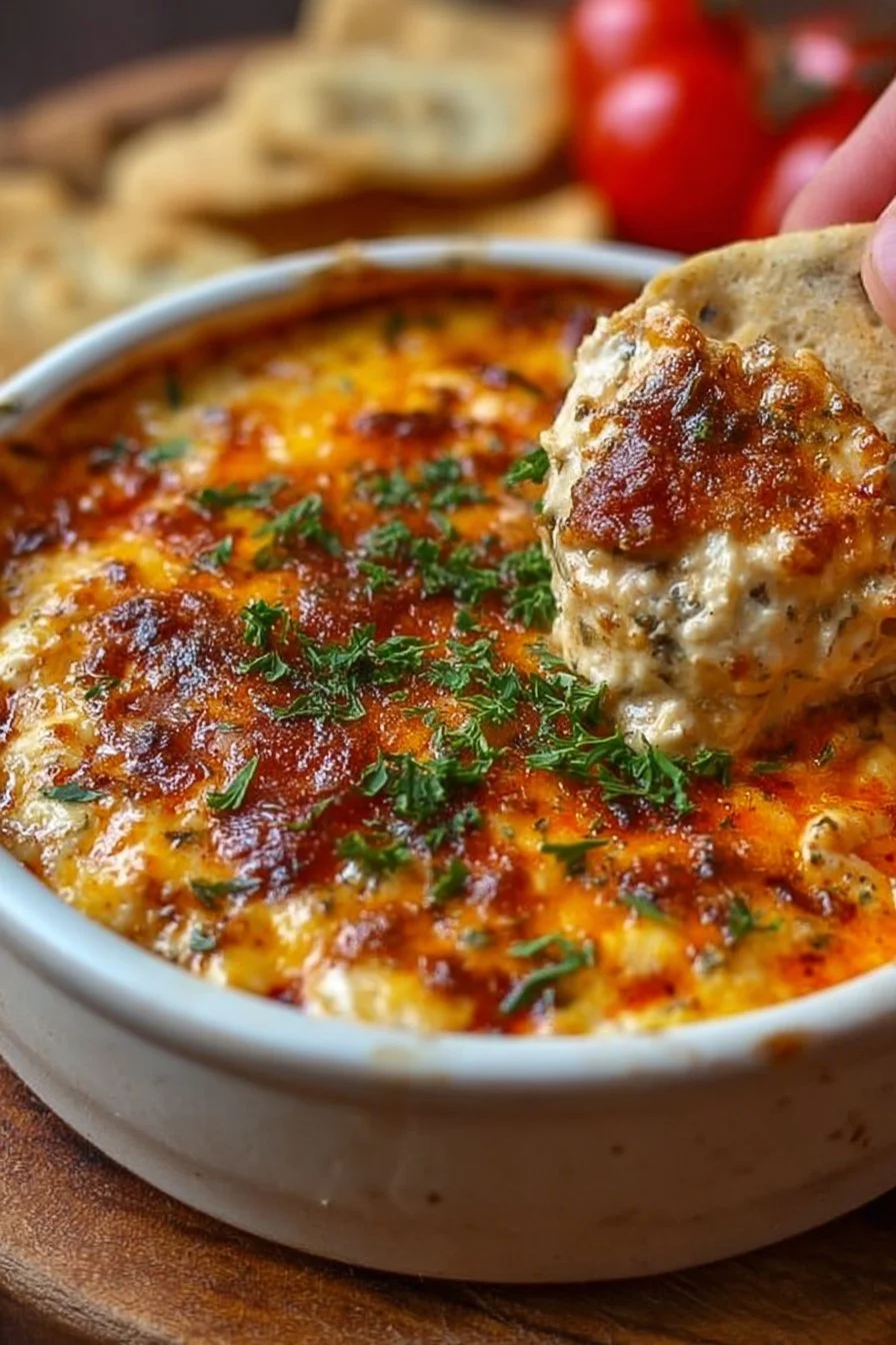 Delicious Hissy Fit Dip served in a bowl with fresh veggies and crackers