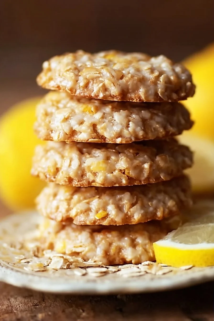 Lemon Oatmeal No-Bake Cookies on a plate, garnished with lemon zest.