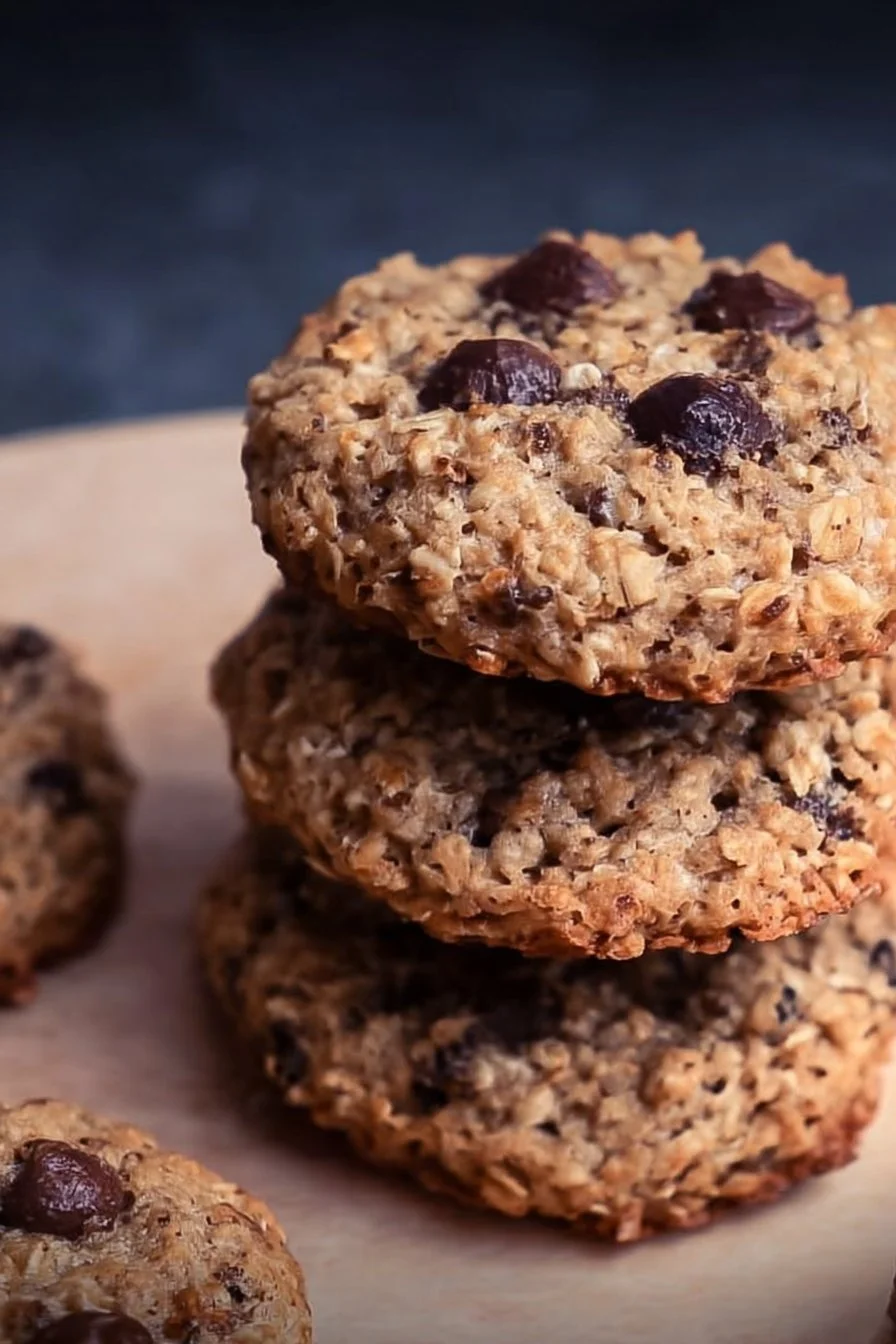 Homemade oatmeal protein cookies on a baking sheet, healthy snack option.