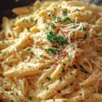 One Pot Creamy Garlic Pasta served in a bowl with parsley garnish