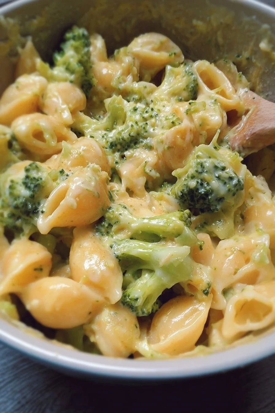 Healthy one pot broccoli mac and cheese served in a bowl