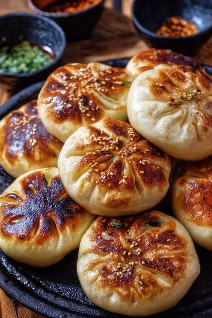 Pan-fried veggie buns with a crispy exterior and flavorful vegetable filling