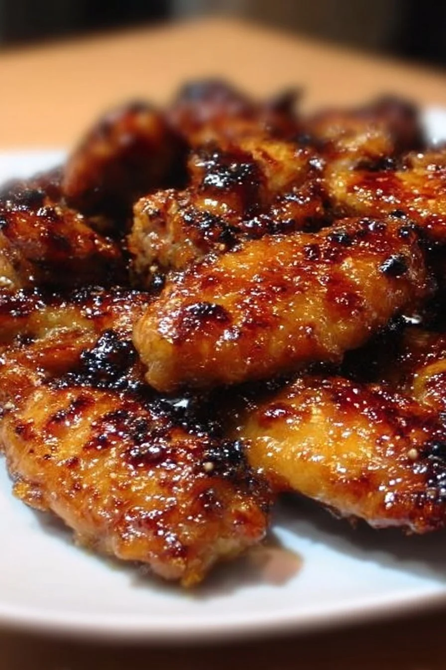 Pineapple-Teriyaki Wings garnished with sesame seeds and green onions
