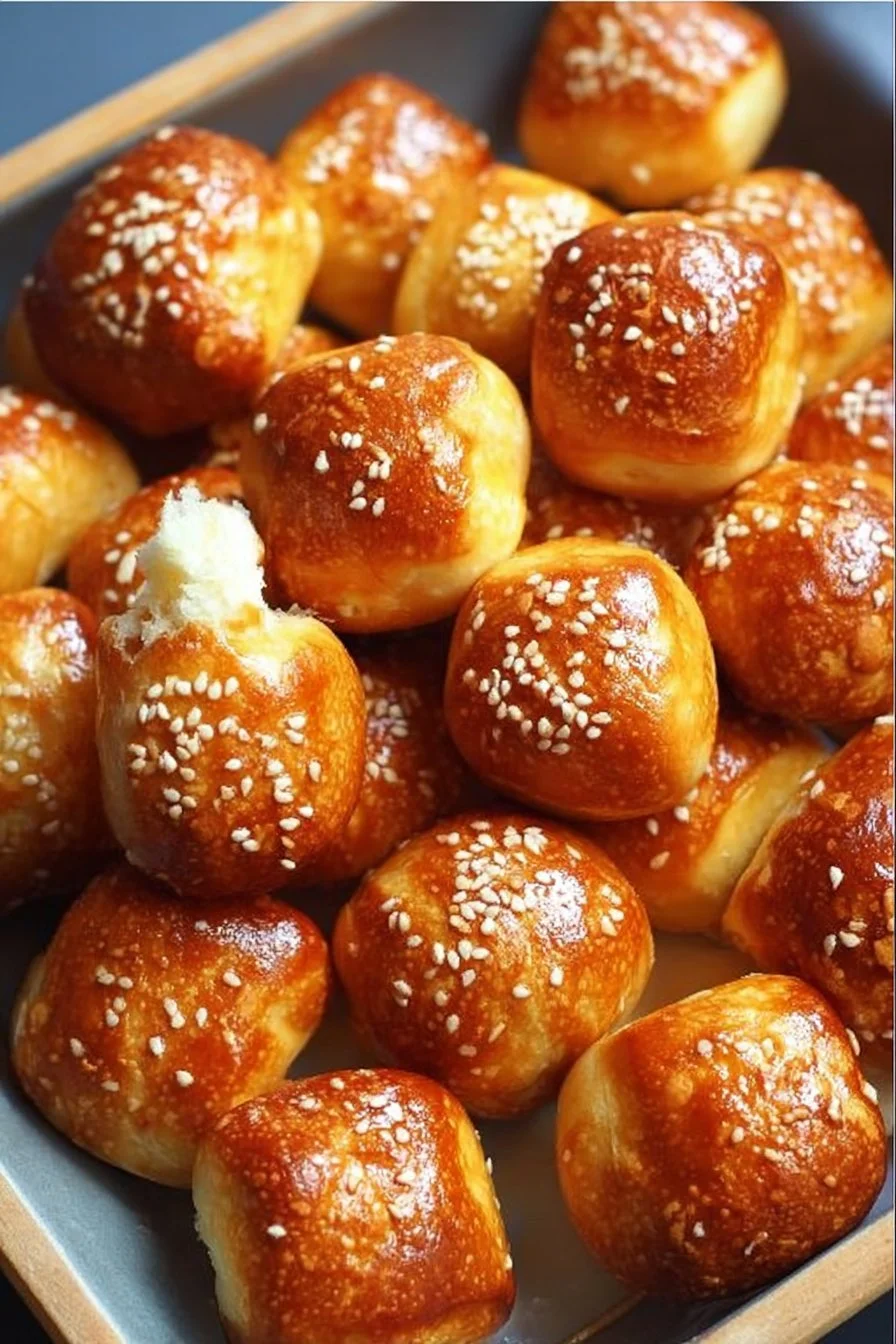 Freshly baked pretzel bites served with dipping sauce
