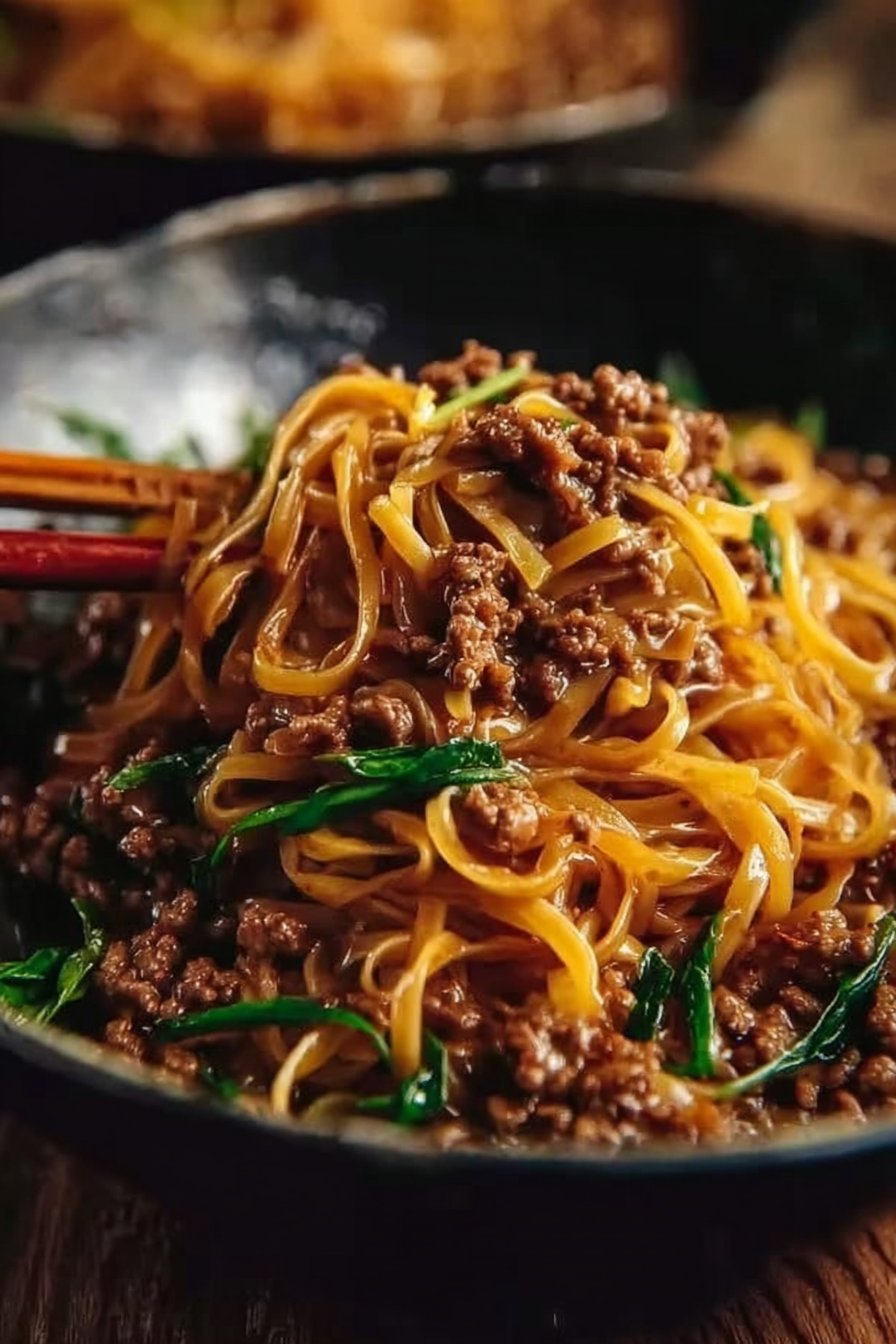 Easy Mongolian Ground Beef Noodles Recipe