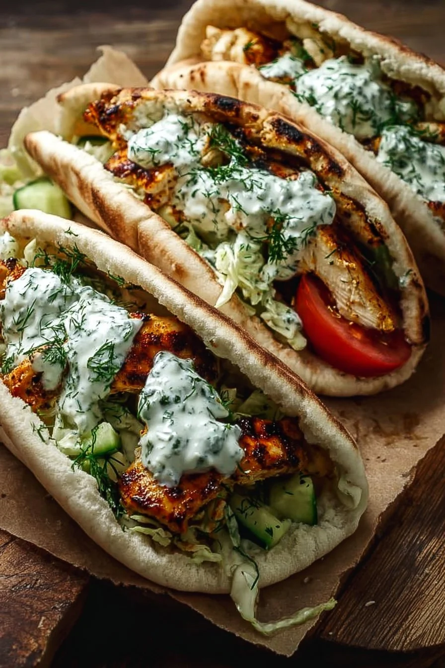 Sheet pan chicken pitas topped with herby ranch dressing