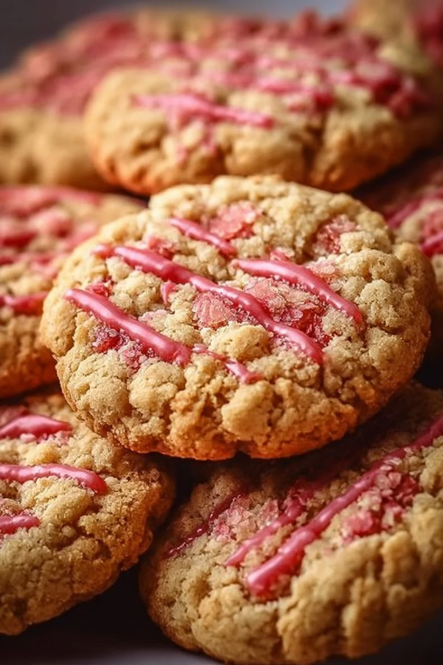 Freshly baked Strawberry Crunch Cookies with a crispy topping