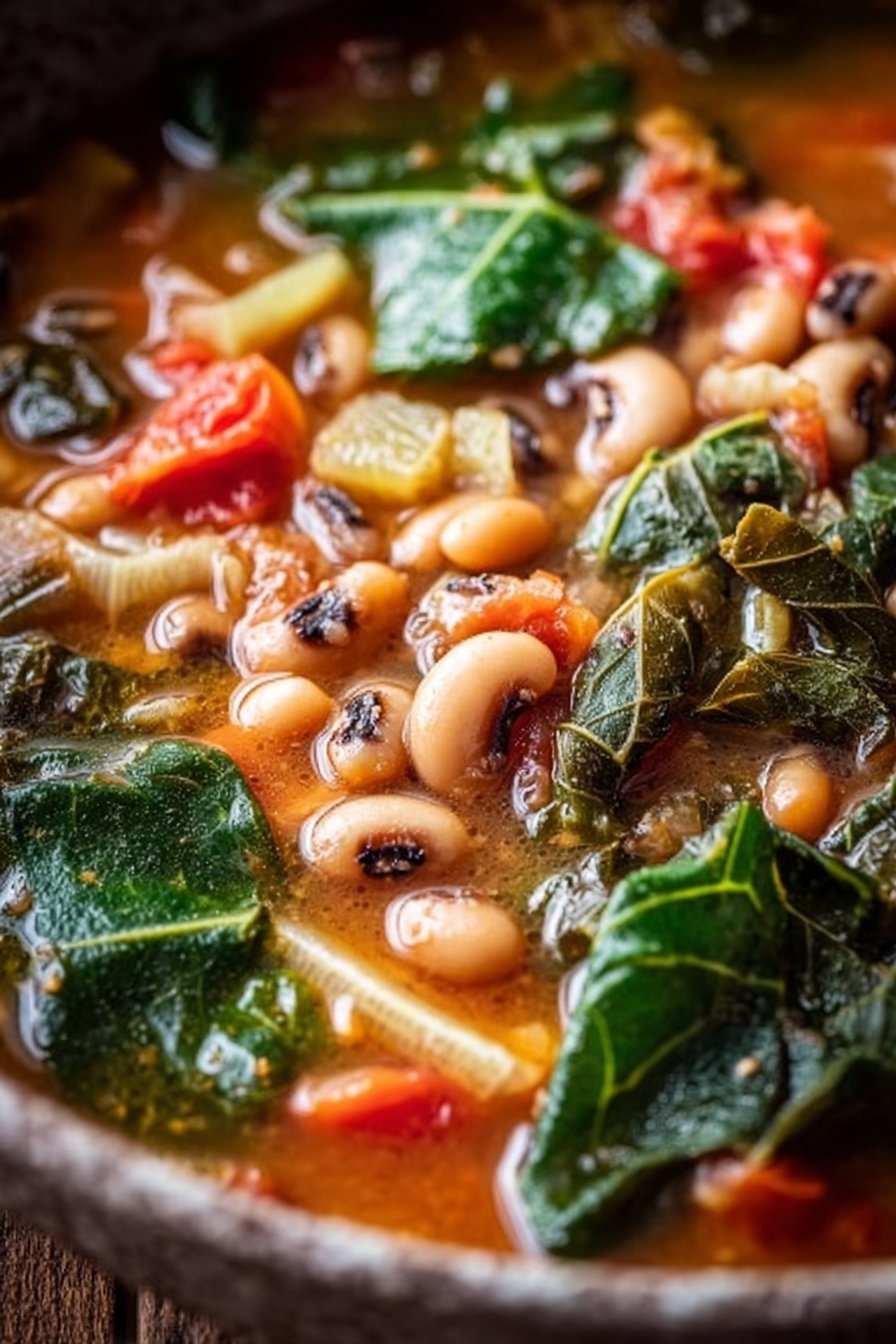 Smoky Black Eyed Pea Soup with Collard Greens