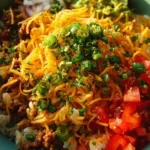 Delicious Taco Rice Bowl with colorful vegetables and toppings