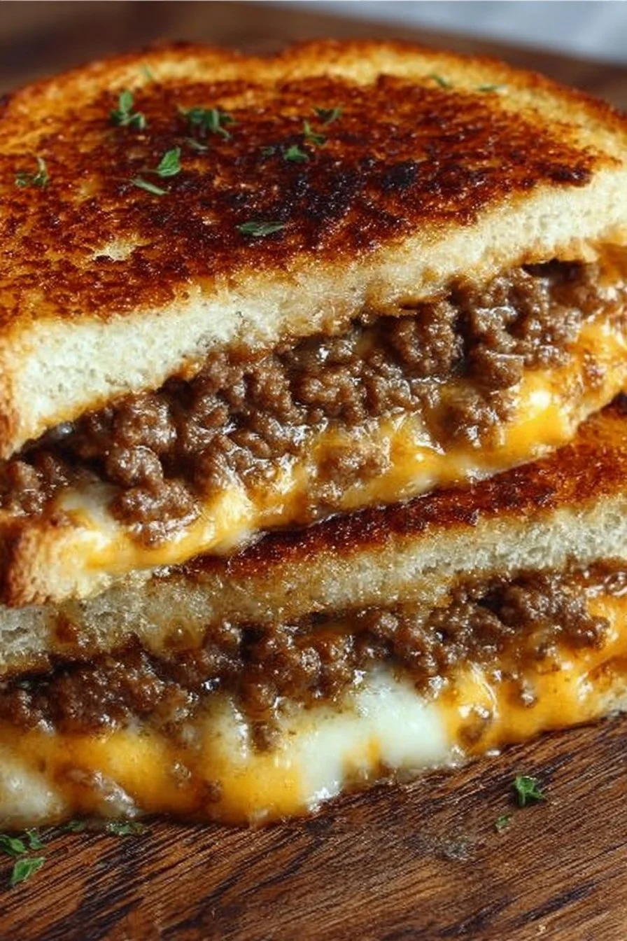 Ultimate Cheesy Ground Beef Melt topped with melted cheese and savory ground beef