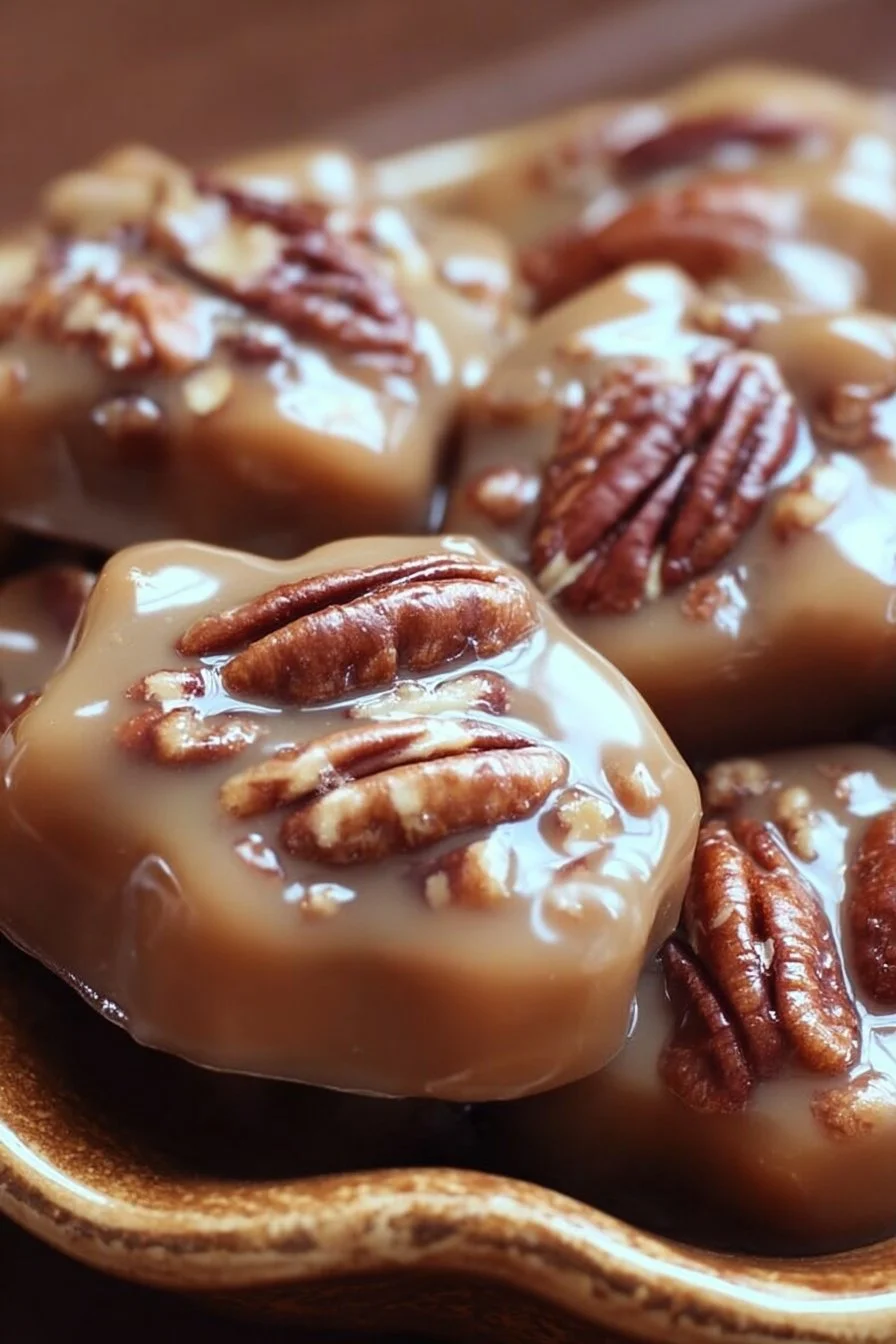 Delicious homemade Vanilla Pecan Pralines topped with pecans and vanilla flavor