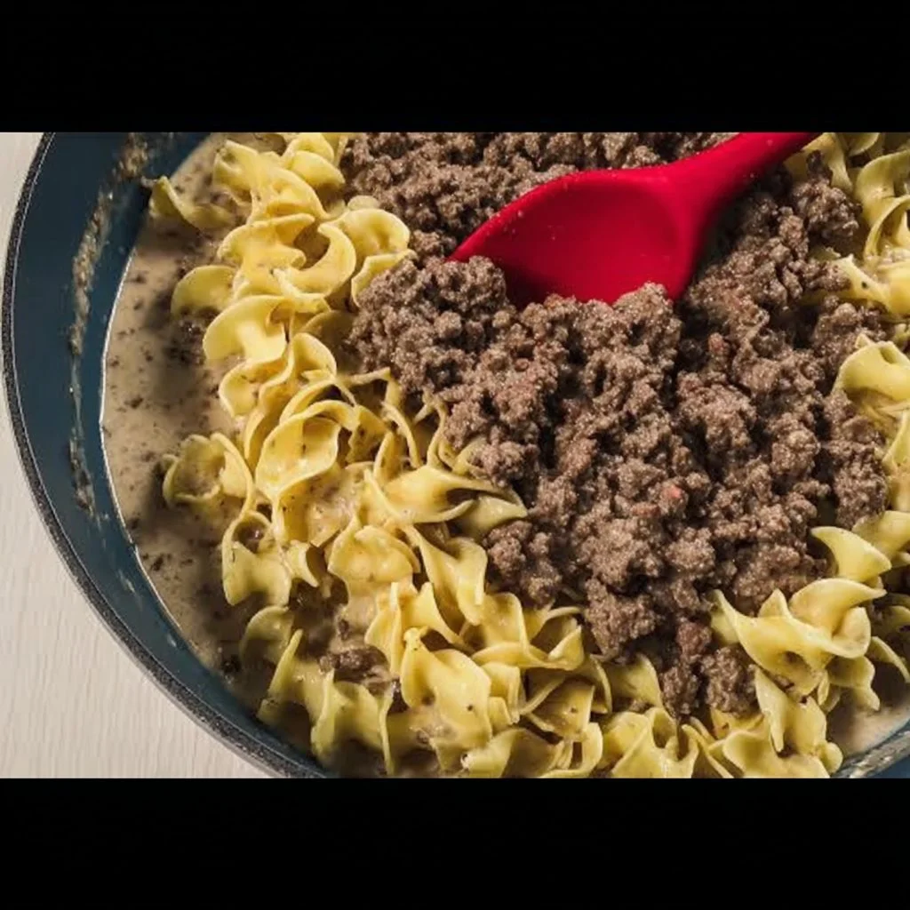 Delicious 30-minute ground beef stroganoff served on a plate