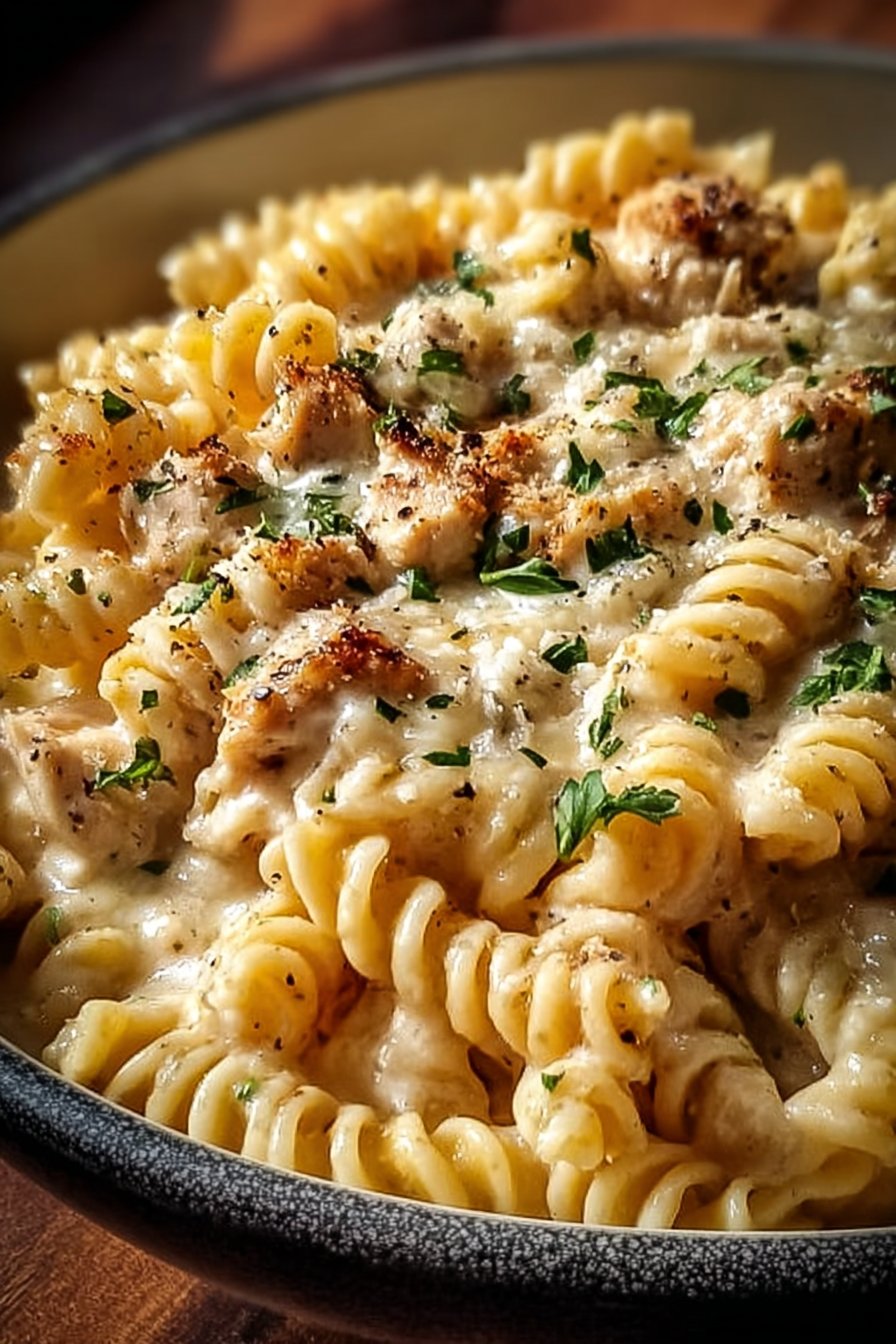 The Best Crockpot Garlic Parmesan Chicken Pasta Recipe