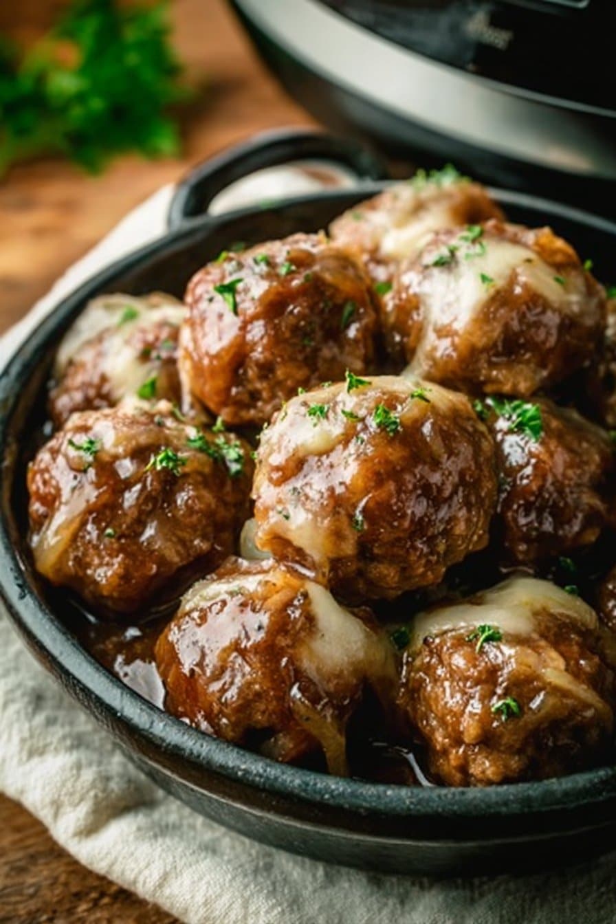 Crockpot French Onion Meatballs