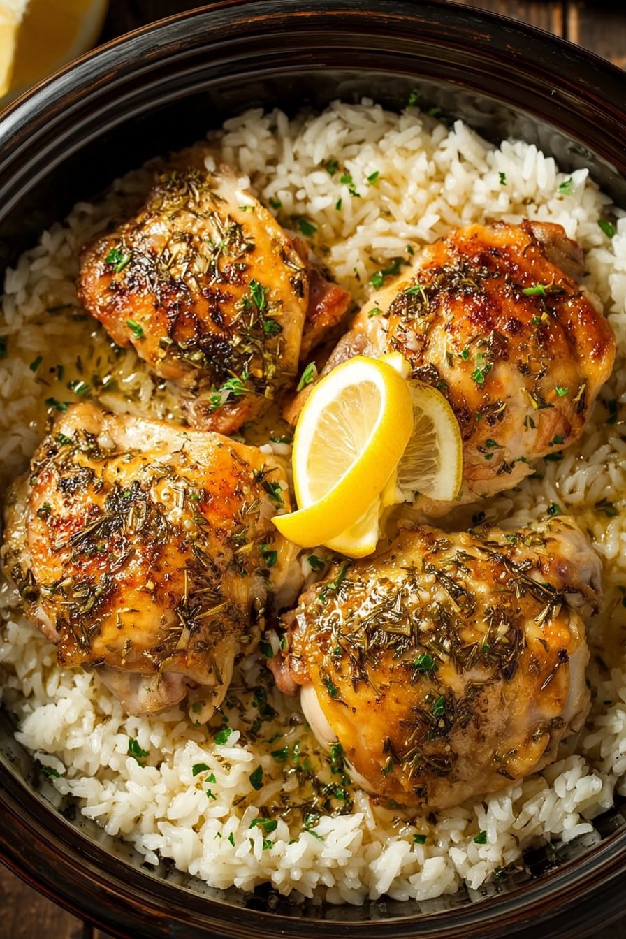 Slow Cooker Lemon Herb Chicken with Fluffy Rice