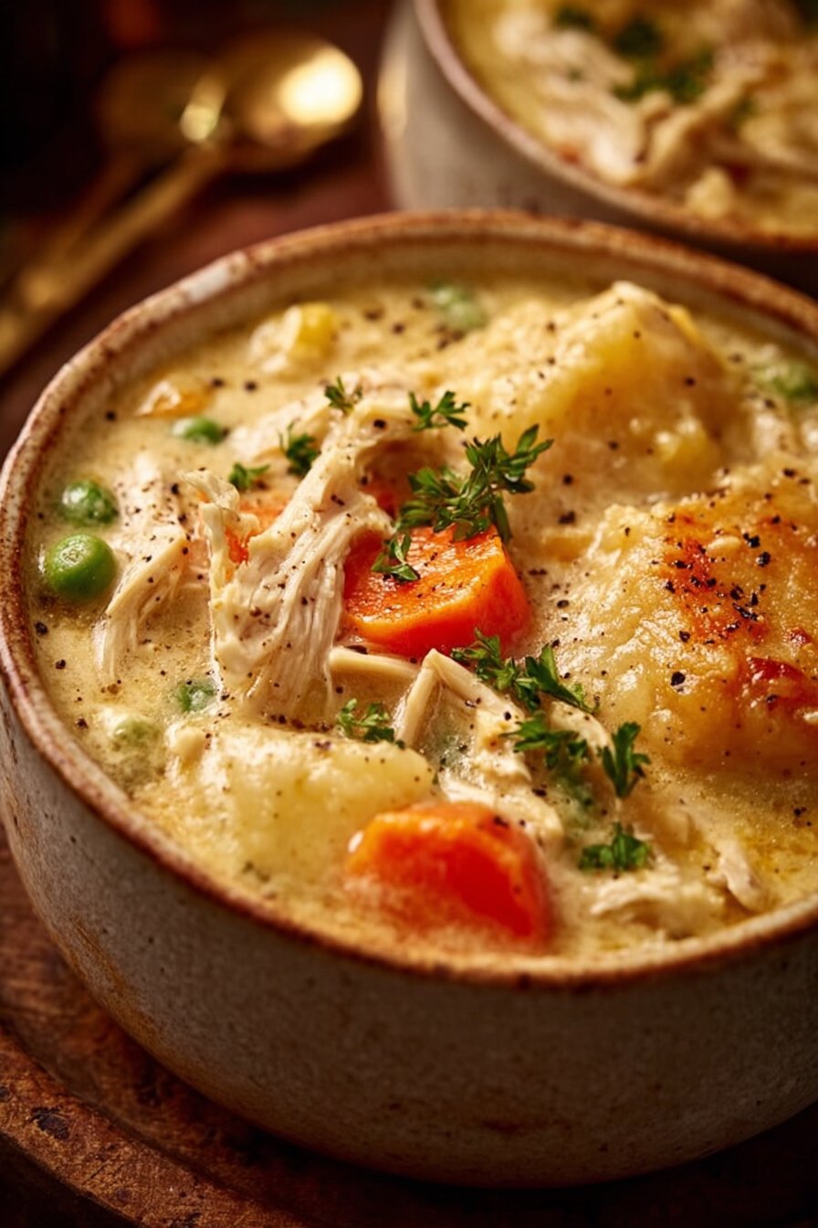 High Protein Chicken Pot Pie Soup
