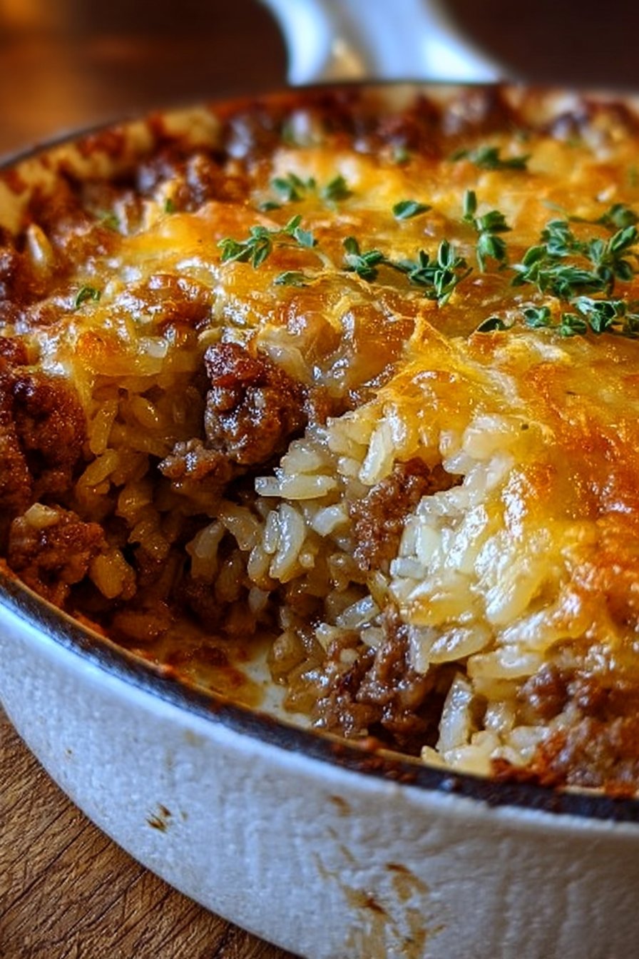 French Onion Ground Beef and Rice Casserole