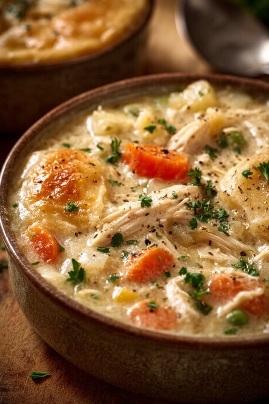 High Protein Chicken Pot Pie Soup