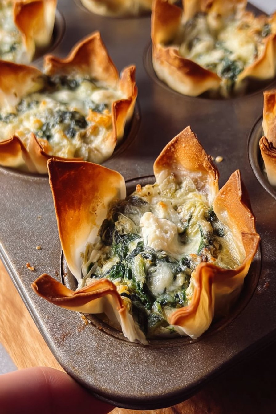 Spinach and Artichoke Wonton Cups